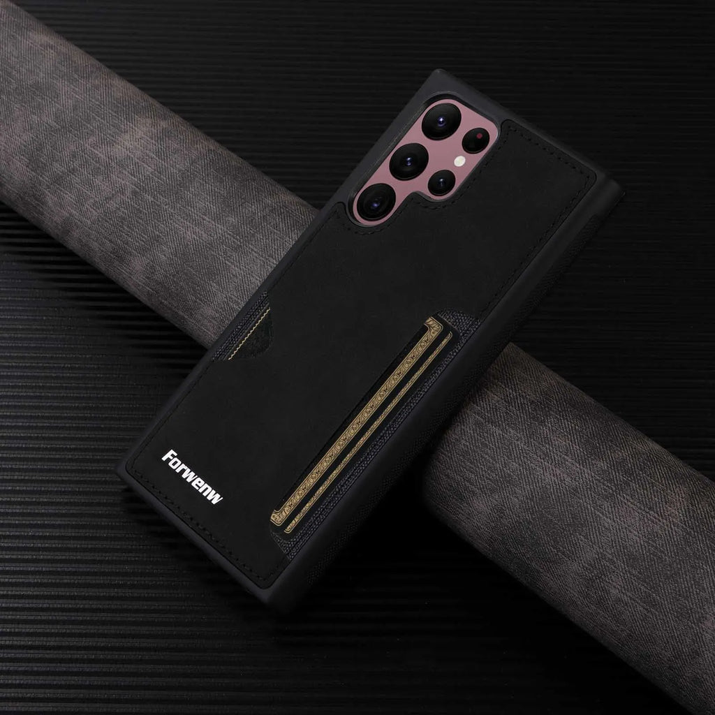 PU leather phone case for Samsung A54 A35 A15 A55 S24 S23 S22 S21 S20 Note20 with card slot, anti-fall, in black brown blue wine red Qingshan Dai