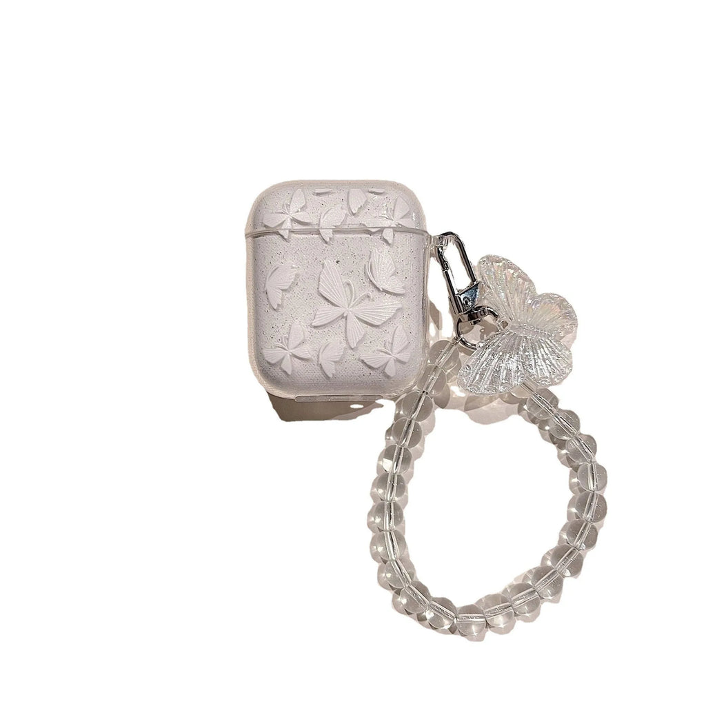 Glitter butterfly print TPU flip earphone cover for AirPods in white or transparent
