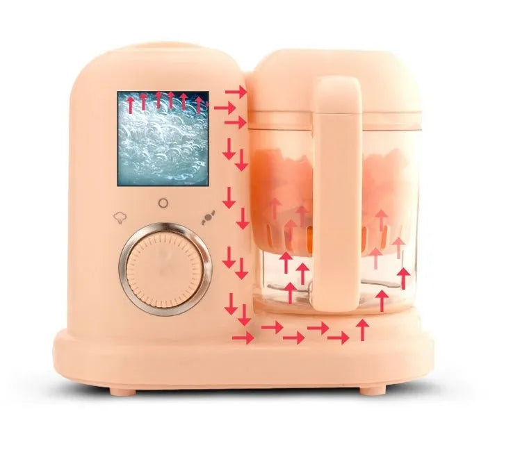 Baby food processor steamer blender in green or pink with double mixing blade