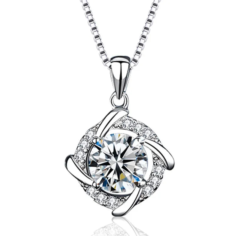 S925 sterling silver windmill moissanite necklace in platinum or rose gold colour with geometric princess style