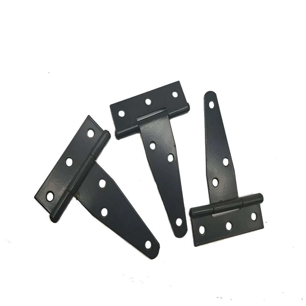 Fixed T-shaped iron hinge for wooden doors with straight arm curvature