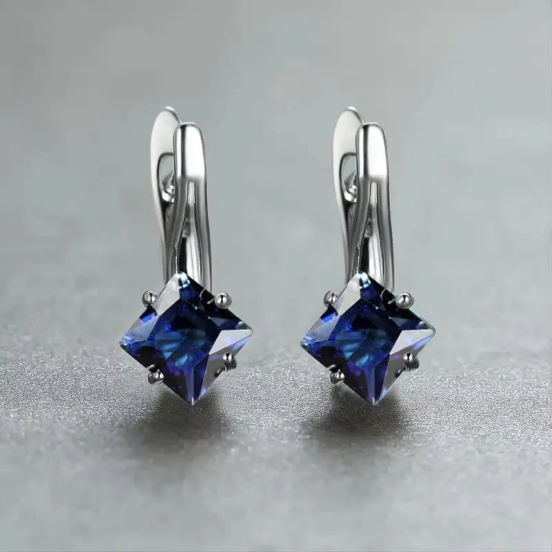 Copper earrings with zircon diamond design in blue, green and colour variations
