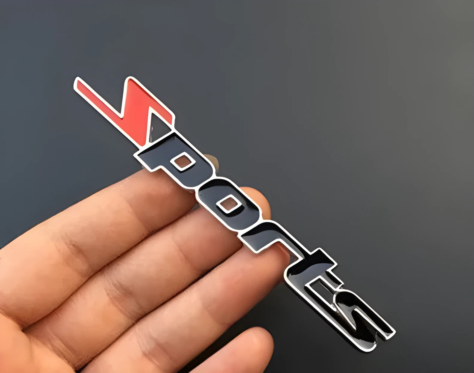 Metallic alloy car logo badge 13cm in black red colour for vehicle body decoration