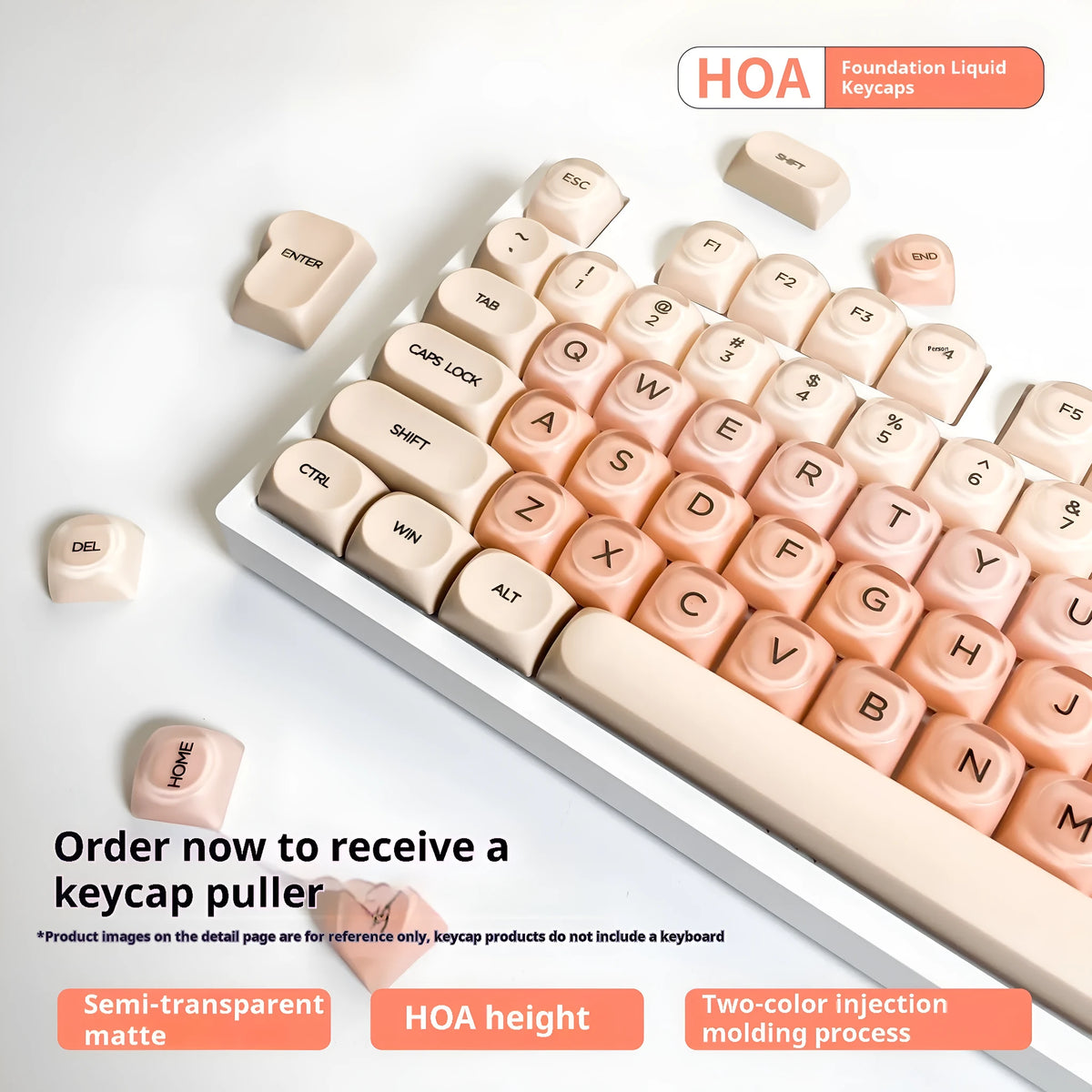 Boxed OEM height plastic keycap set with UV printing in HOA colours for Cherry MX mechanical keyboards