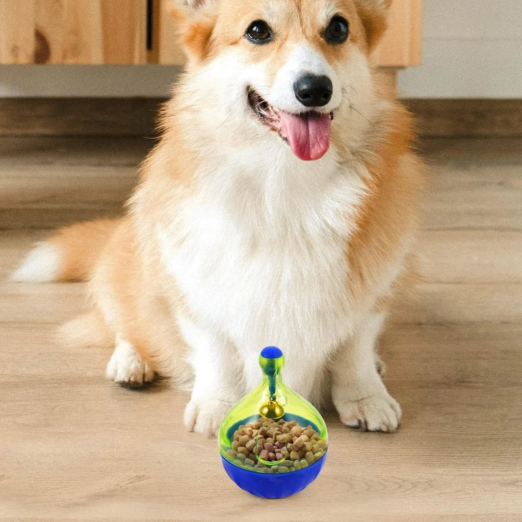 Tumbler-shaped pet treat dispenser toy for dogs and cats measuring 14cm