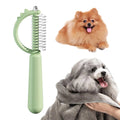Blue dinosaur-shaped self-cleaning cat brush with stainless steel pins