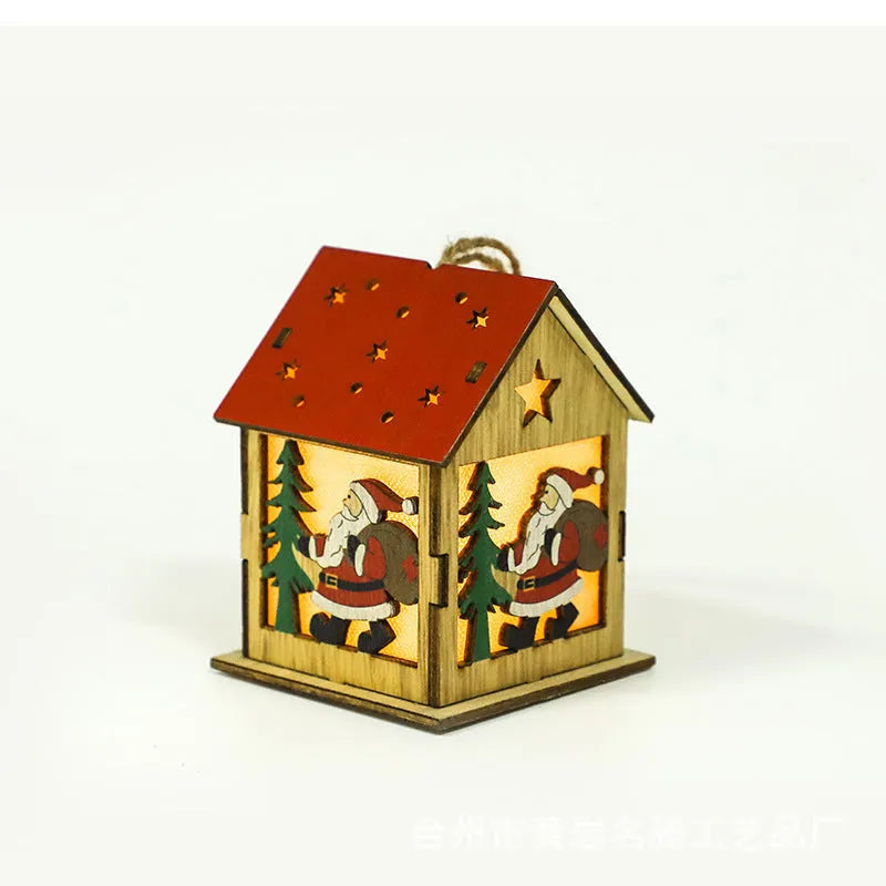 Decorative festive luminous wooden pendant 7cm x 7cm x 9cm, wooden ornament with wick and battery, Snowman B style