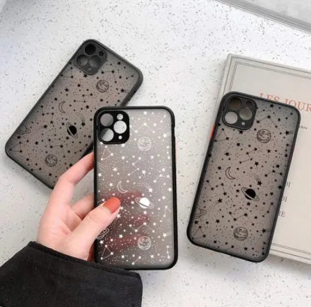 Black star universe design textured hard case for iPhone 13 Pro Max on a white background.
