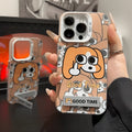 Dog pattern hard PC iPhone case with ribbon bracket and anti-fall double layer design