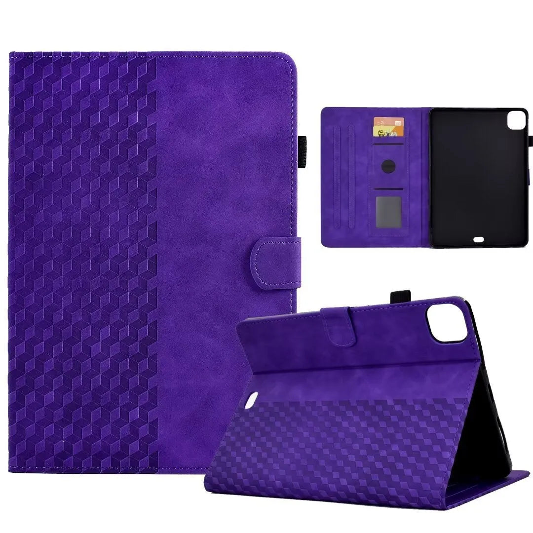 Leather iPad case with card holder showing diamond pattern in black colour