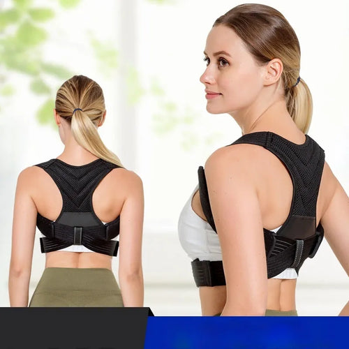Black adjustable anti-humpback posture correction belt for back and shoulder support.