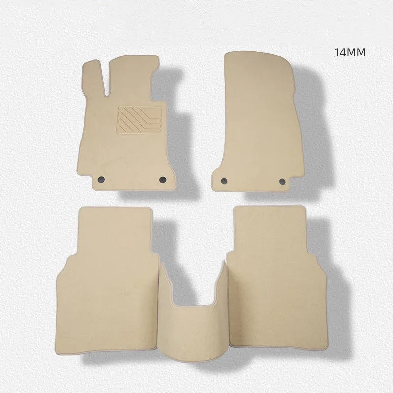 Three-piece carpet car floor mat set with nylon/PA plain surface, available in 6mm or 14mm thickness