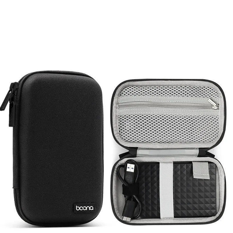 Black and grey Oxford cloth protective cases for 2.5-inch portable hard drives.