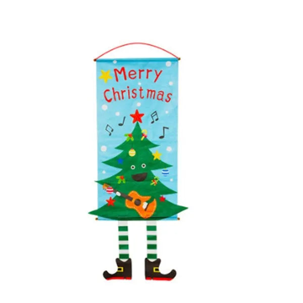 Christmas cloth poster featuring Santa Claus design, measuring 115x40cm, for window decoration