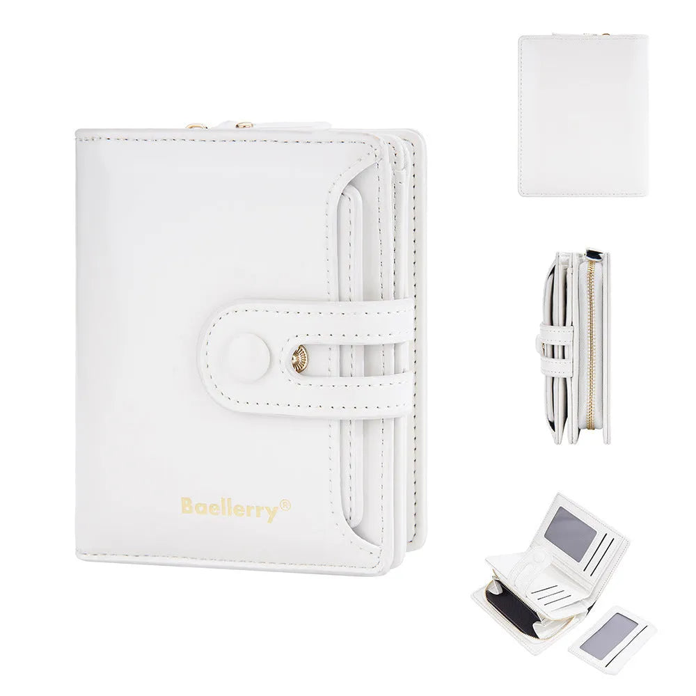 Women's PU leather bifold wallet card holder shown in multiple colour options.