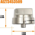 Silver metal oven stove knob replacement part with 5.3cm diameter measurement