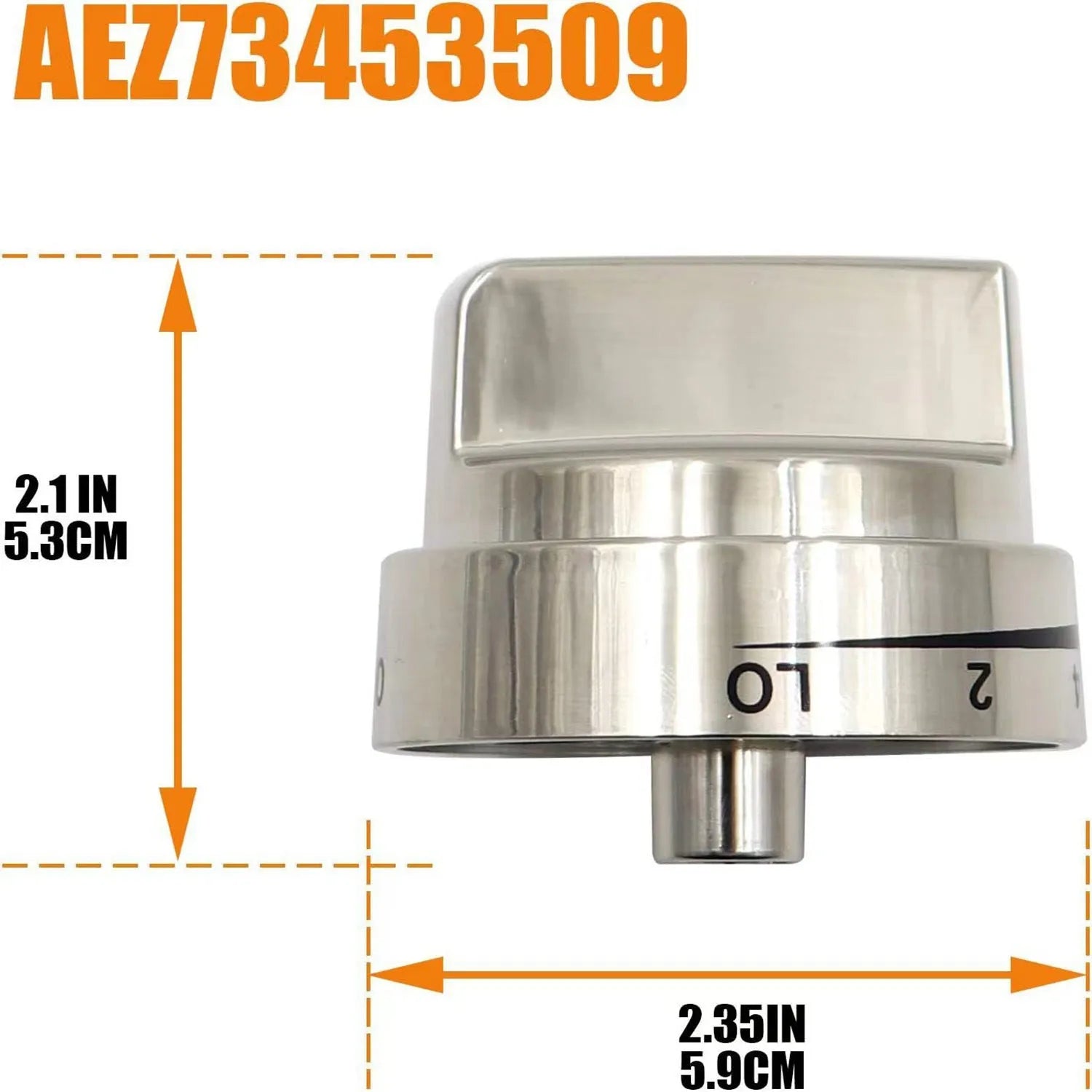 Silver metal oven stove knob replacement part with 5.3cm diameter measurement