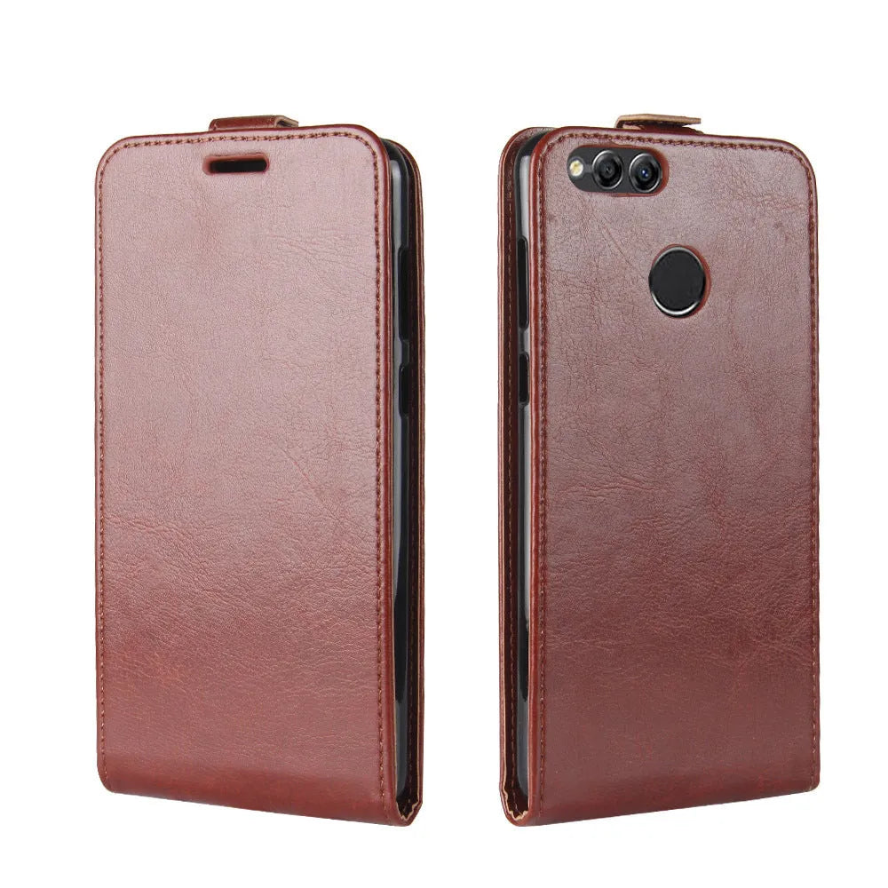 Huawei Honor 7X leather wallet phone case in a choice of colours showing card slots and crazy horse texture.