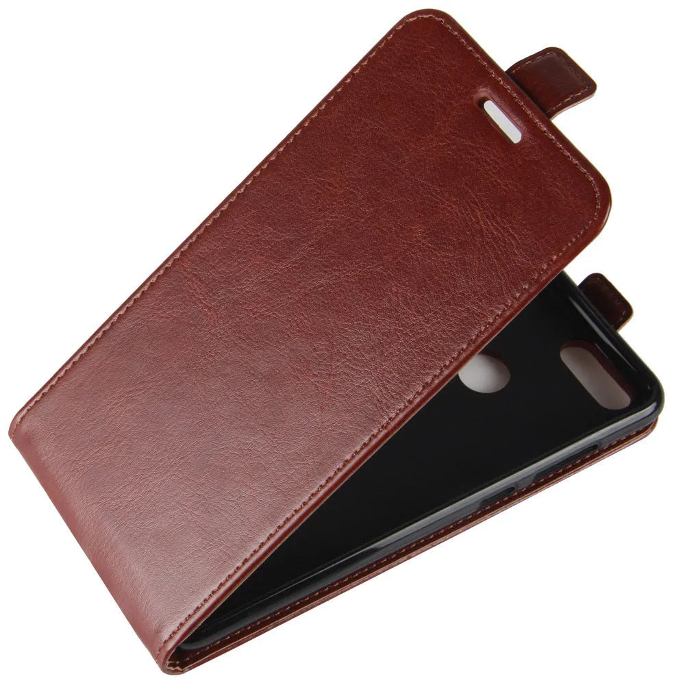 Huawei Honor 7X leather wallet phone case in a choice of colours showing card slots and crazy horse texture.