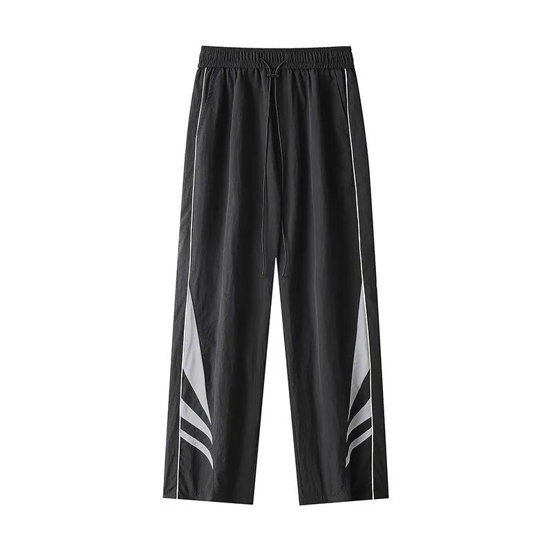 Men's black loose-fit straight-leg casual trousers made from thin cotton blend fabric for summer
