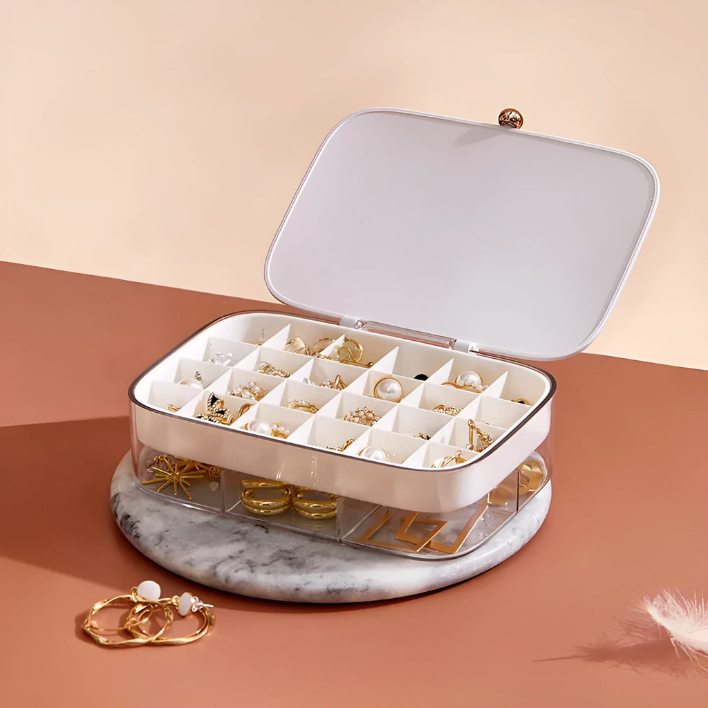 Multi-layer jewellery storage box in modern minimalist design with multiple compartments