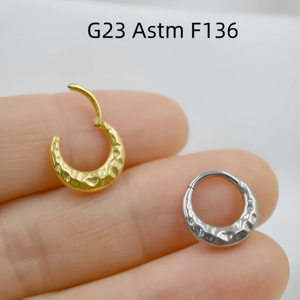 Titanium alloy concave-convex nose ring with carved texture in silver or gold finish