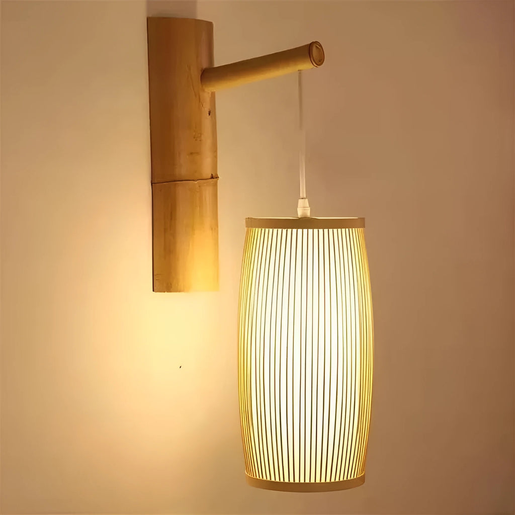 Natural woven bamboo plait hall lamp with E27 holder for staircase or bedroom