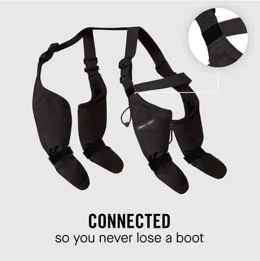 Black waterproof dog shoes with non-slip soles and strap design for paw protection
