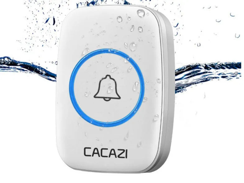 Wireless doorbell with receiver and transmitter units showing colour options and plug styles
