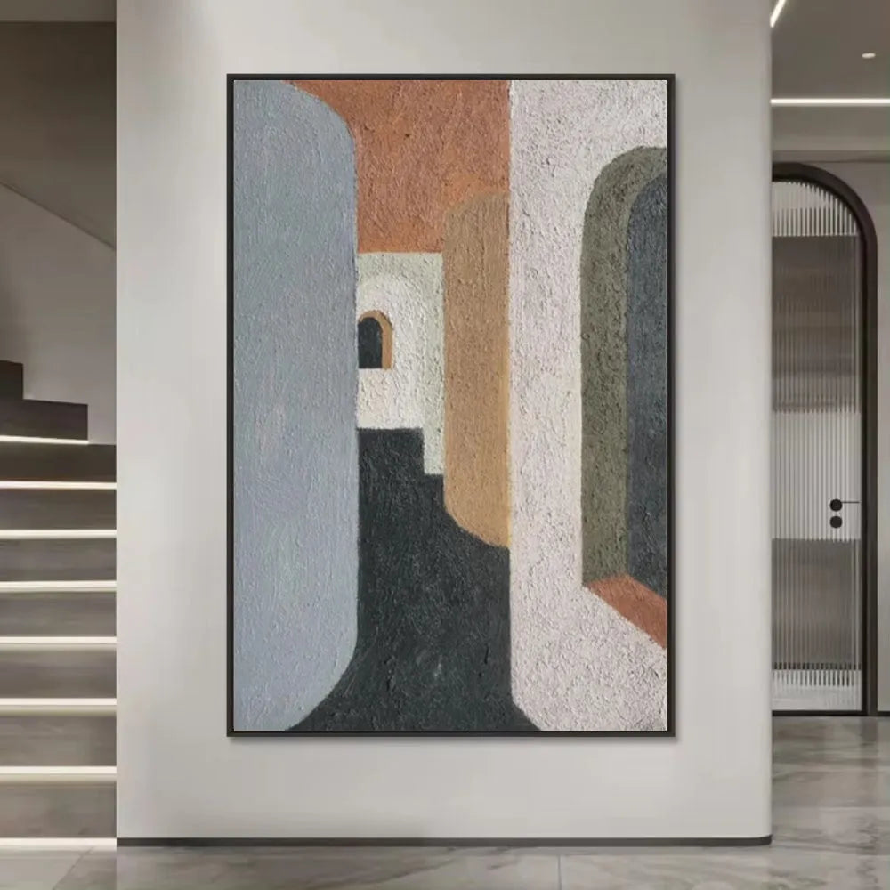 Handmade abstract oil painting on canvas, rolled frameless vertical wall art for living room and bedroom
