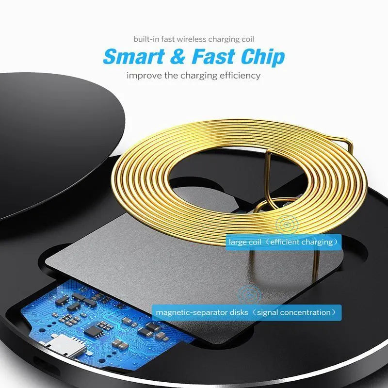 Black 9V QI wireless fast charging base with ultra-thin 6.5mm design