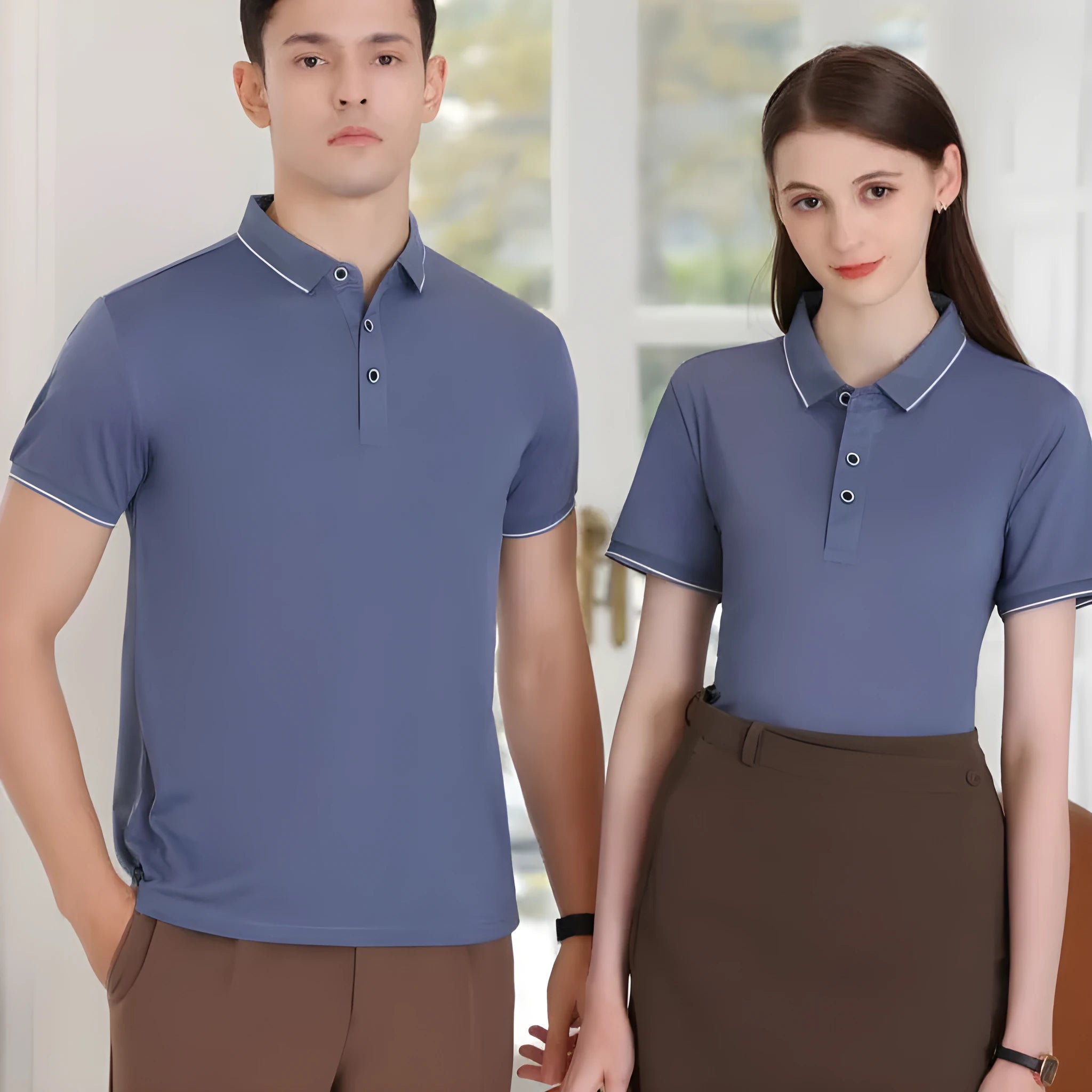 Cotton polyester embroidered pullover work top in navy blue for group team building straight fit