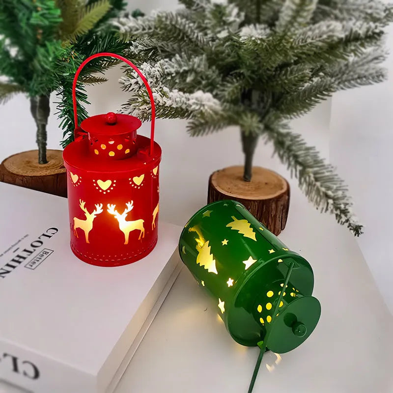 LED electronic candle lantern with wrought iron Nordic style, flickering light, available in white green red