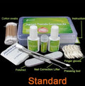 Nail patch kit with elastic posts, glue, debonding agent, alcohol wipes and pressing tools in a PP packing box