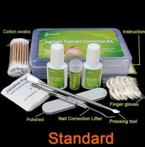 Nail patch kit with elastic posts, glue, debonding agent, alcohol wipes and pressing tools in a PP packing box