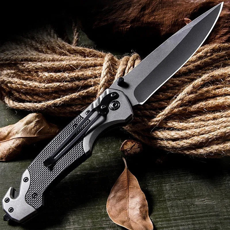 Portable alloy folding knife with 225mm length for outdoor camping and utility use