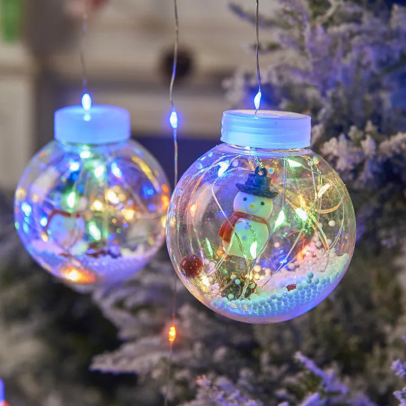 10-piece LED Christmas curtain light set with snowman and Christmas tree wishing ball designs for window decoration