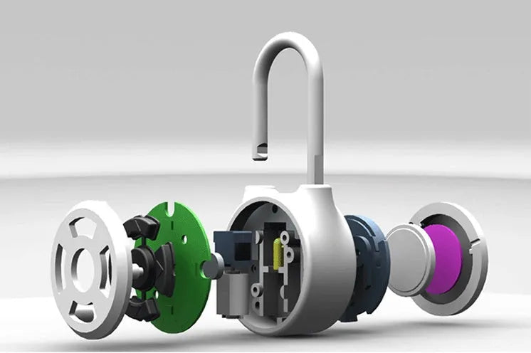 Silver smart padlock with direction button password lock and Bluetooth electronic lock feature