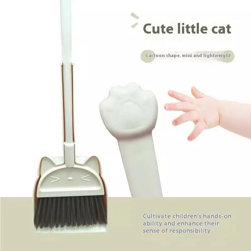 Green plastic broom and dustpan set showing the broom's rotating head and long bristles.