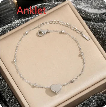 Women's titanium steel love necklace with geometric pendant and ball bead chain in silver