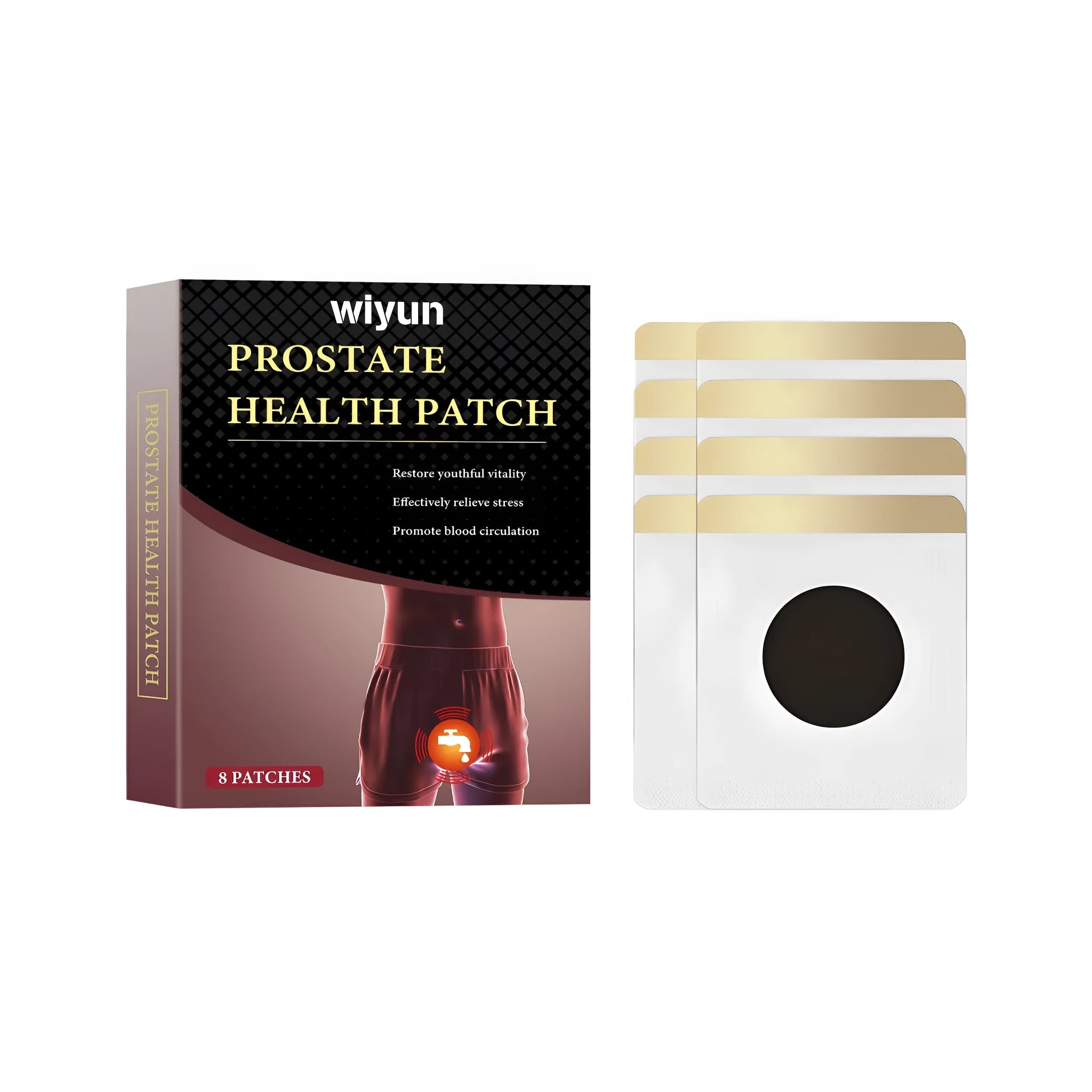 Men's herbal prostate patch pack containing 8 patches with wormwood and ginseng ingredients