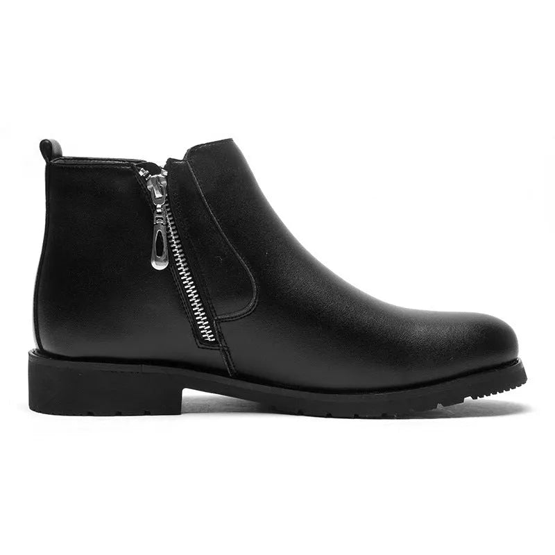 Men's black leather formal shoes, big sizes 38-44, business-casual with rubber outsole and plush lining