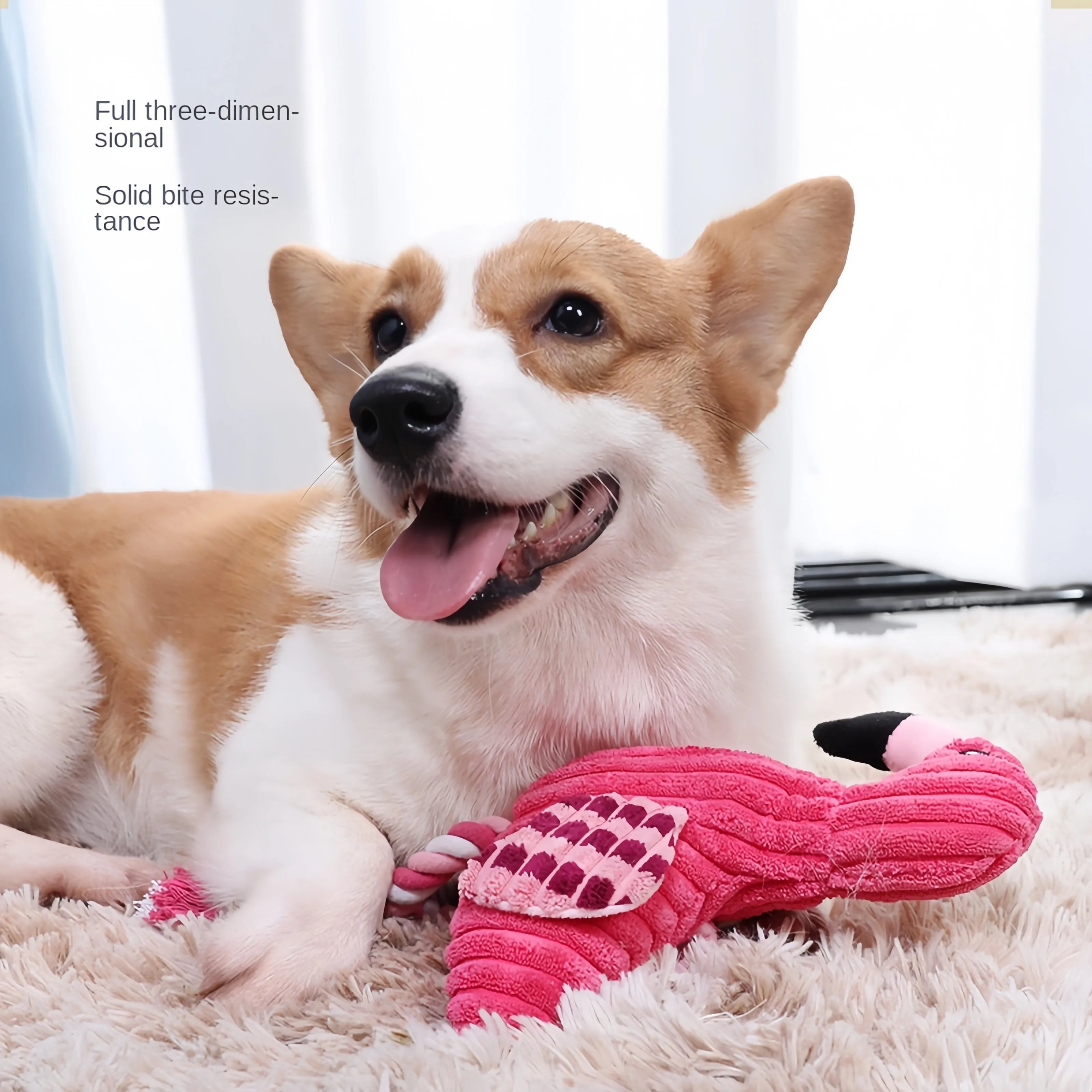 Pink corduroy animal-shaped squeaky dog toy for small and large breeds