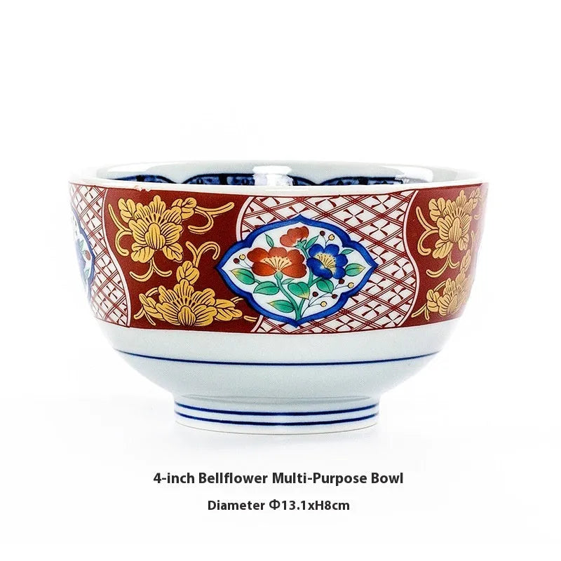 Japanese retro ceramic 4-inch bowl with peony pattern and underglaze finish