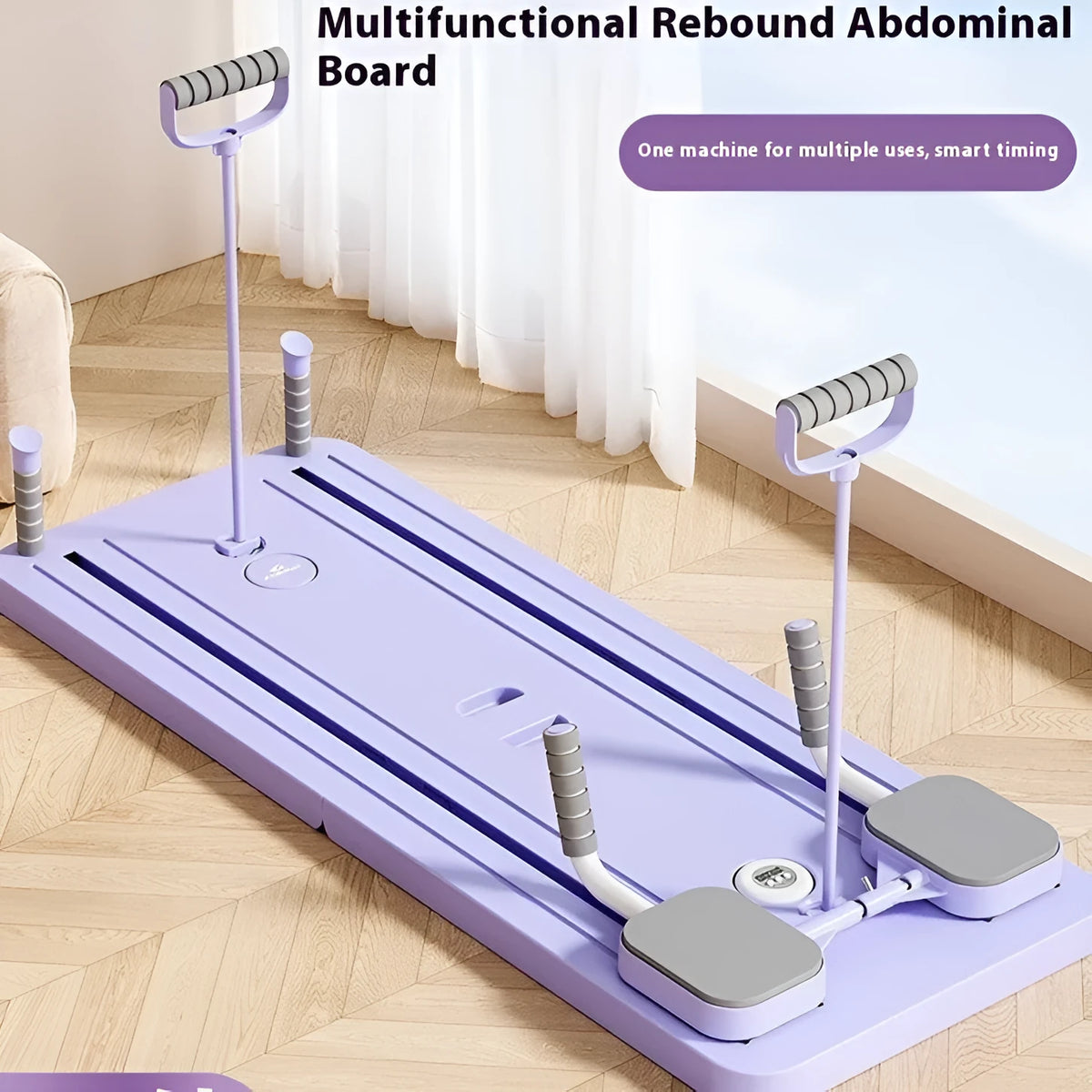 Multi-functional fitness board with automatic rebound abdominal wheel in purple, 106x41x7cm PP board for home exercise
