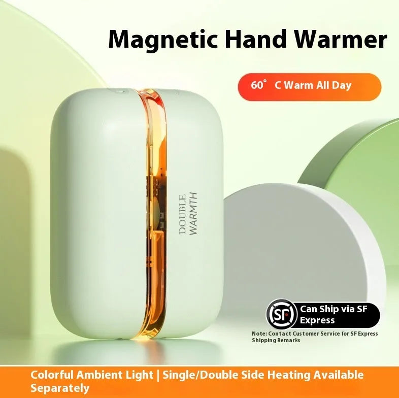 Magnetic hand warmer rechargeable USB compact portable fast charging in milky white