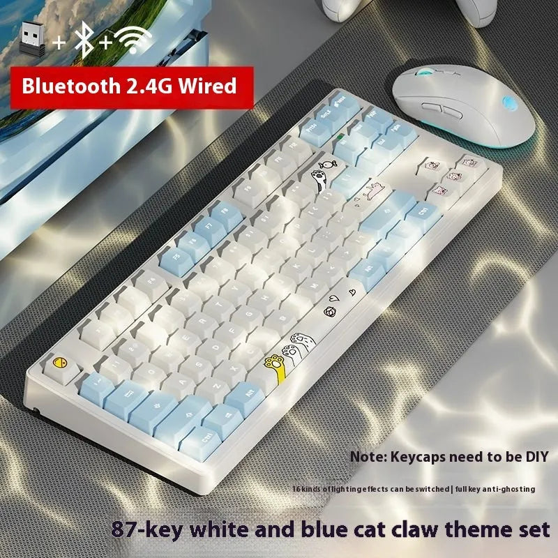 Mechanical keyboard with three connectivity modes in blue and white colour matching design