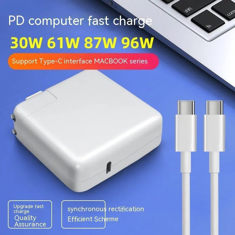 61W laptop power adapter charger with 2m C to C cable and multiple plug options