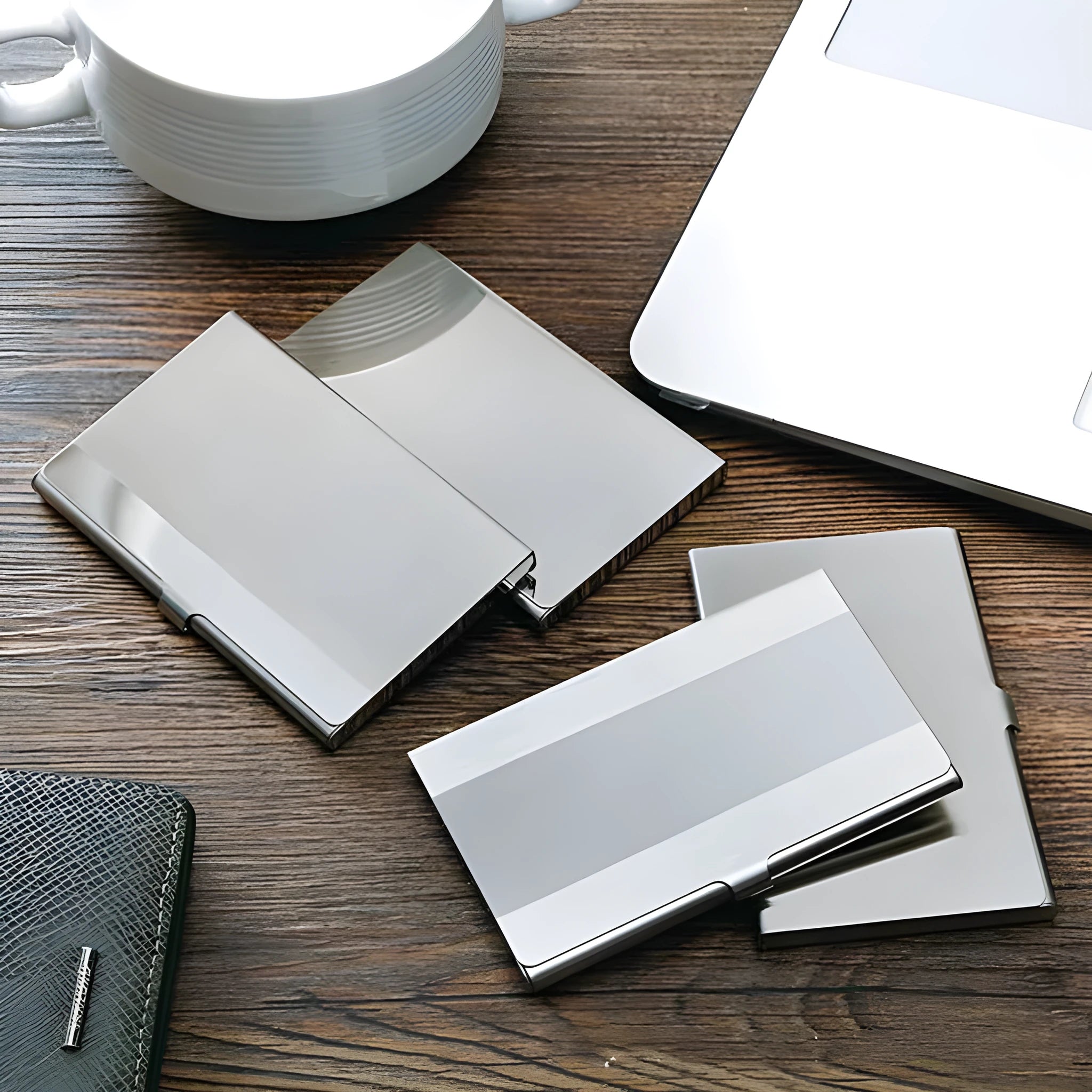 304 stainless steel geometric business card case with laser sculpture and mirror finish