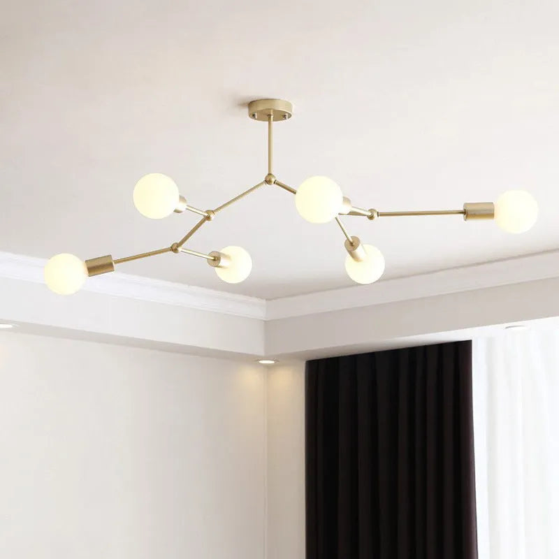 Nordic style iron chandelier ceiling lamp in black or white with multiple light heads.